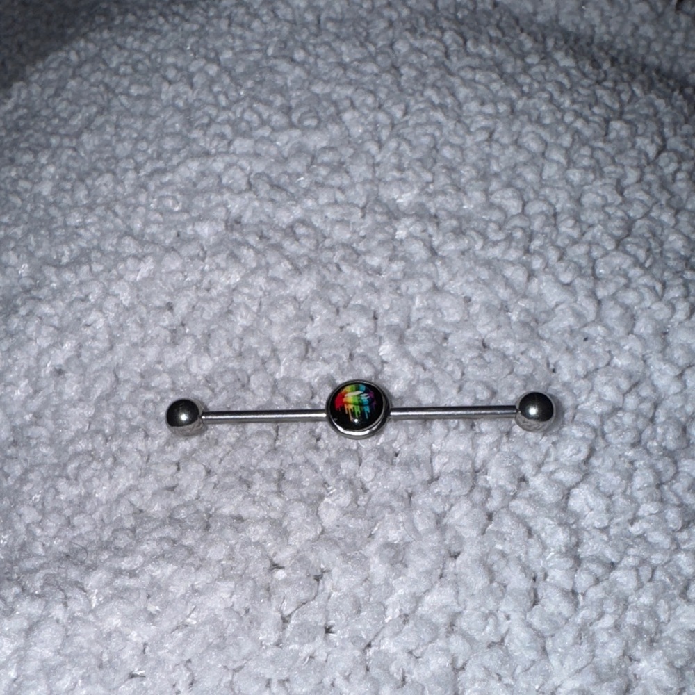 ✨Rainbow Industrial Barbell Piercing